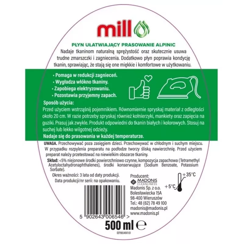 Mill ALPINIC triikimisabivahendi vedel pihusti 500 ml