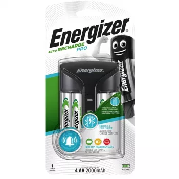 Akulaadija Energizer Pro Charger AC 4‑pesaline AA/AAA NiMH jaoks, 100–240 V, 2000 mAh akud kaasas