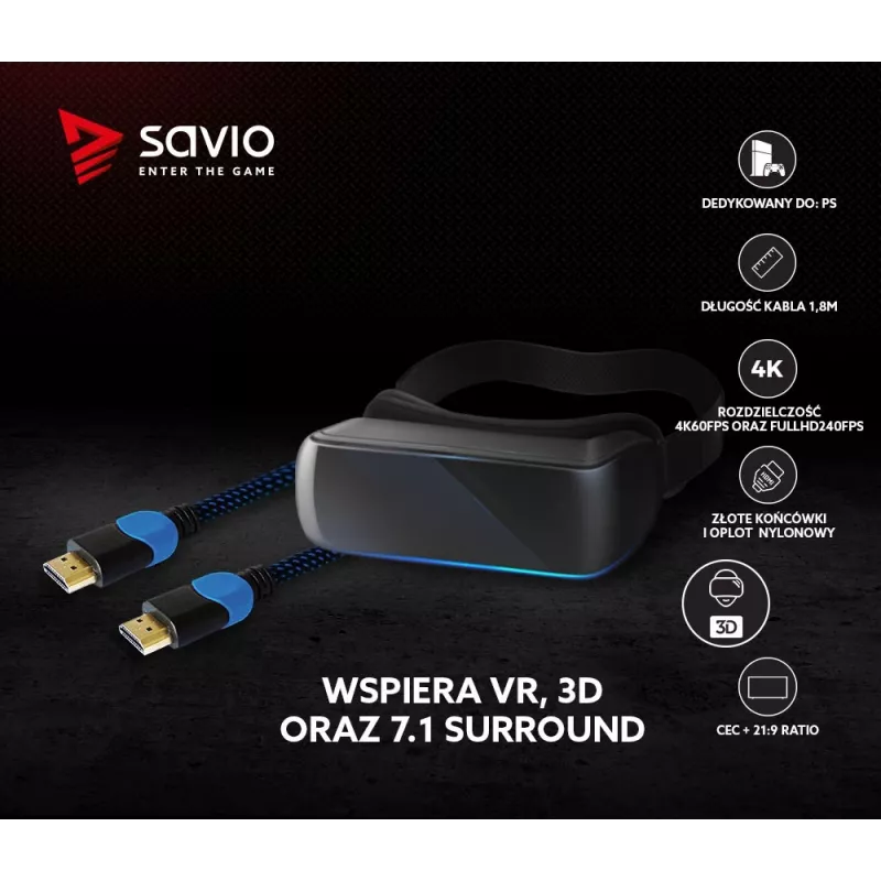 Savio GCL-02 HDMI-kaabel 1,8 m HDMI Type A (Standard) Must, Sinine