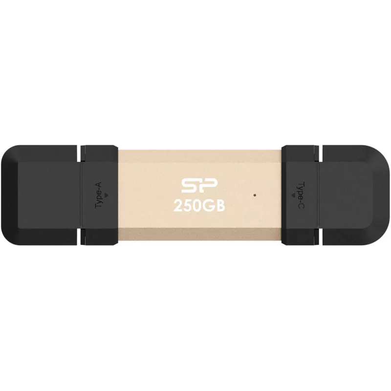 USB-mälupulk Silicon Power DS72 250 GB, USB 3.2 Gen 2 Type-A / USB-C, alumiinium/kummist kork, kuldne