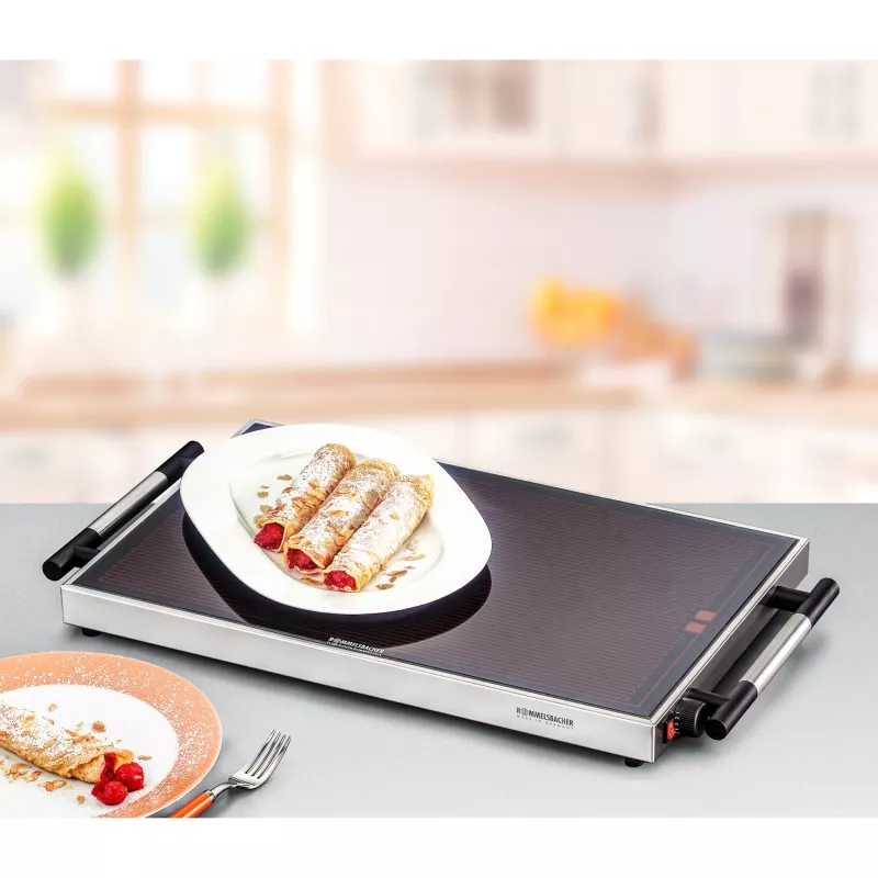Soojendusplaat Rommelsbacher WPR 305/E — 300 W, 230 V, roostevaba teras, klaaskorpus, 640×345×50 mm