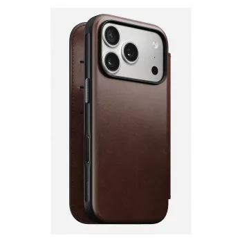Mobiiltelefoni ümbris Nomad Modern Leather Folio iPhone 17 Pro jaoks, nahk/alumiinium, 16 cm (6,3 tolli) pruun, 4 kaarditaskut