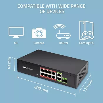Etherneti kommutaator QOLTEC 52297 PoE RJ45 koos PoE üleslingi ja SFP-pordiga
