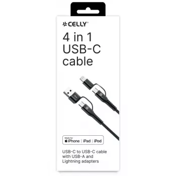 Celly 4-IN-1 kaabel A+C kuni C+LIGHT 2M BK