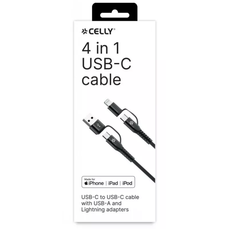 Celly 4-IN-1 kaabel A+C kuni C+LIGHT 2M BK