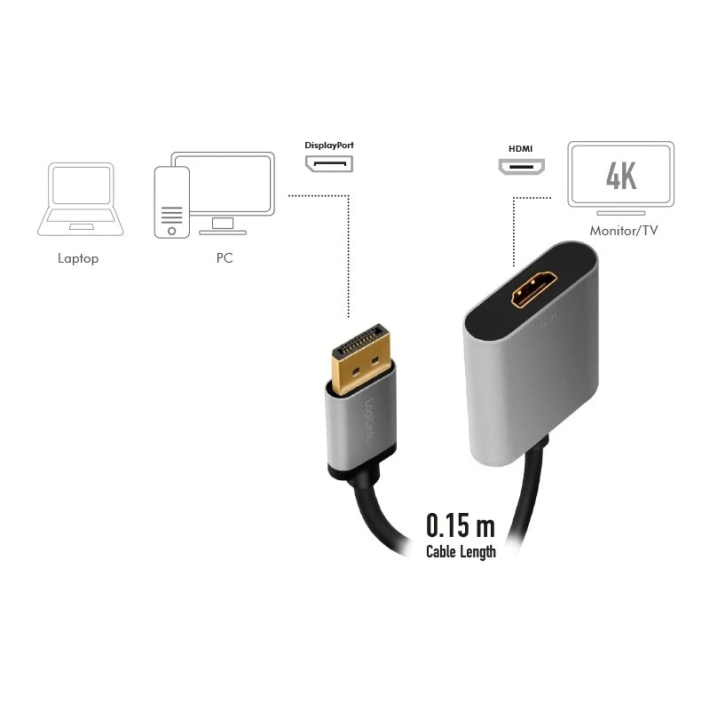 LogiLink CDA0108 videokaabli adapter 0,15 m DisplayPort HDMI must hall