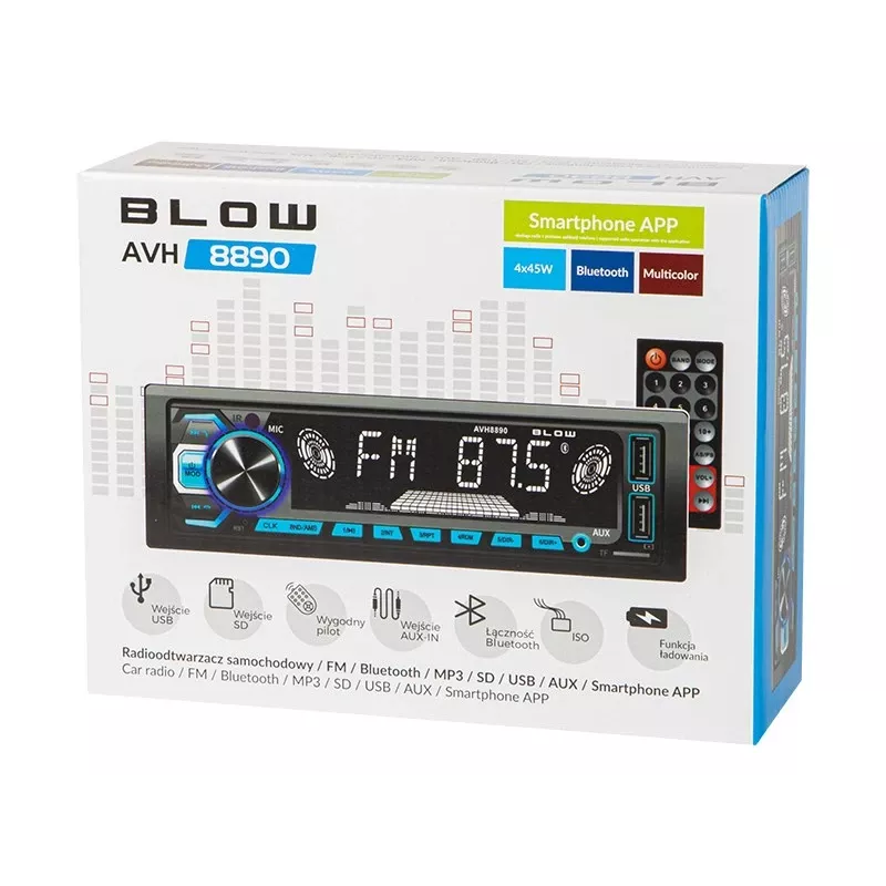 BLOW AVH-8890 FM 45W autoraadio koos Bluetoothi, USB, AUX ja LCD-ekraaniga