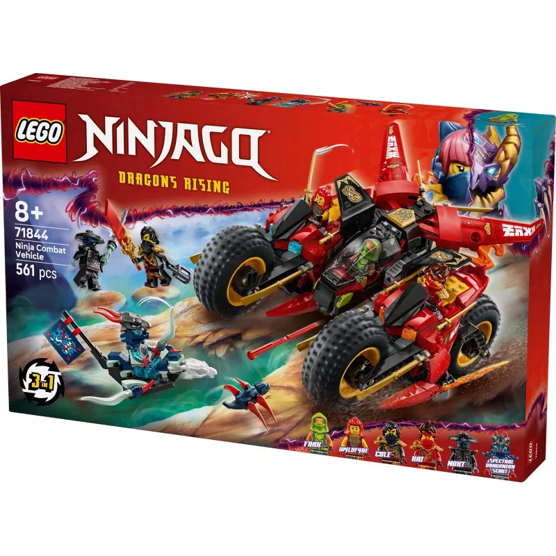 LEGO Ninja Combat Vehicle komplekt 71844 — NINJAGO, 561 tk, 6 minifiguuri, liikuvad osad, 140×240×220 mm