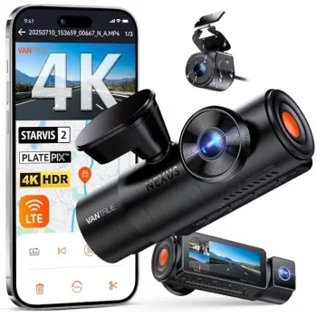 Auto armatuurkaamera VANTRUE N4 PRO S 3-kanaliga (ees + salongis + taga), 3840×2160, F/1.8, Wi‑Fi, GPS, 3.19-tolline ekraan