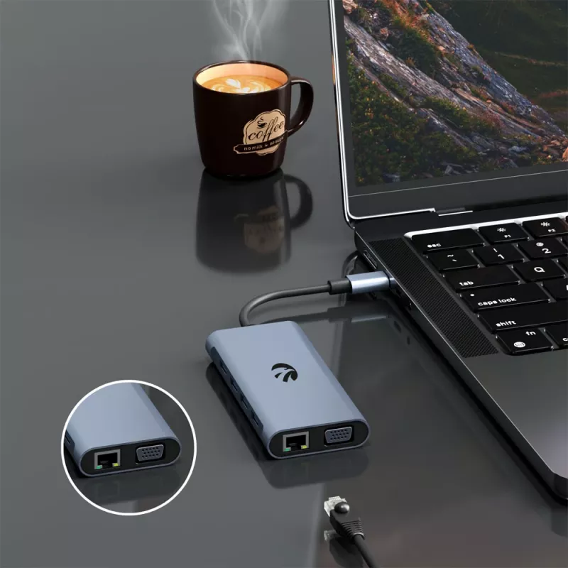 USB-C 11-in-1 adapter Hawk HW-HUB1101 — mitme pordiga jaotur 11 pordiga
