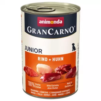 Märg koeratoit animonda GranCarno Originaal Junior — Veiseliha ja kana, 400 g purk, kasvuperioodiks, gluteeni- ja sojavaba