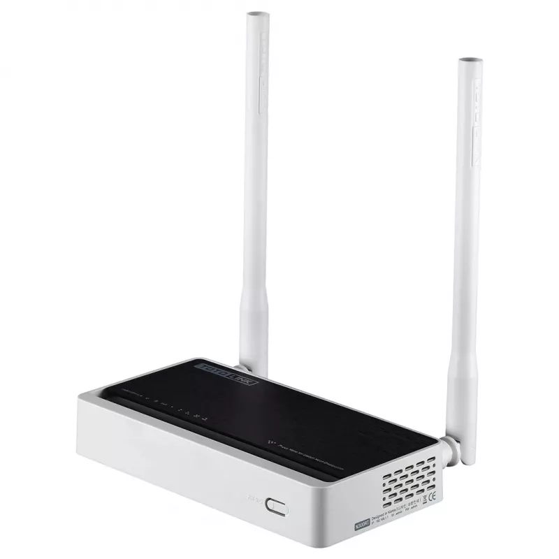 Laualine ruuter TOTOLINK N300RT — ühe ribaga 2,4 GHz Wi‑Fi 4, 300 Mbps, 5x RJ-45 Fast Ethernet porti, 2 välist 5 dBi antenni