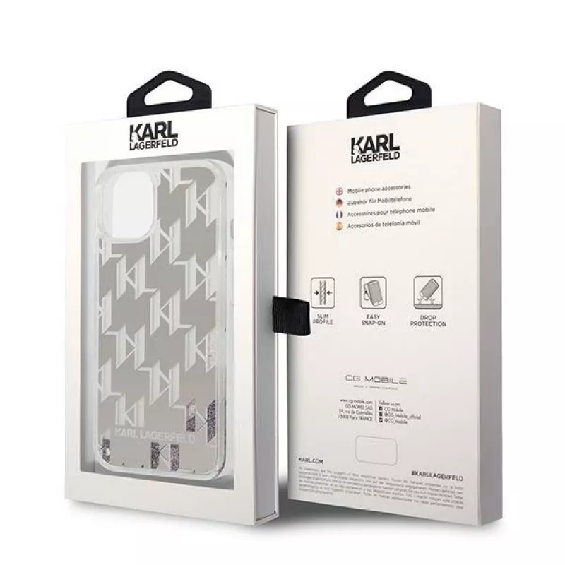 Karl Lagerfeld KLHCP14MLMNMS iPhone 14 Plus 6.7 kõva ümbris hõbedane / hõbedane Liquid Glitter Monogram