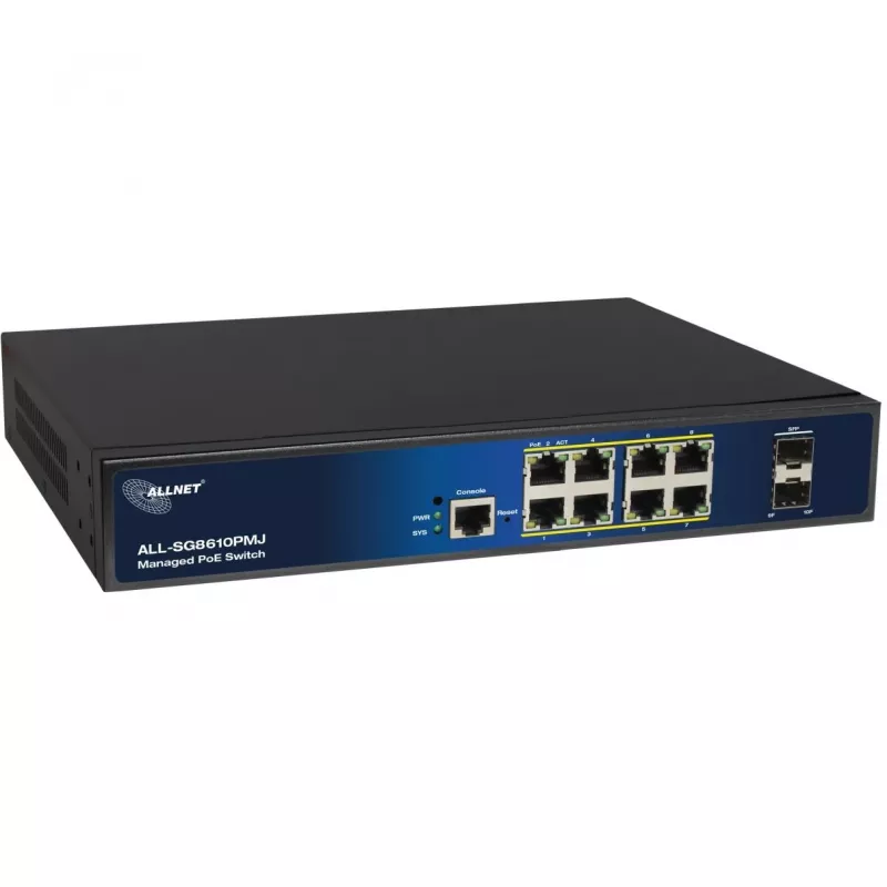 Hallatav 10-pordine PoE-lüliti ALLNET ALL-SG8610PMJ 8 PoE+-pordi ja 2 üleslingipordiga