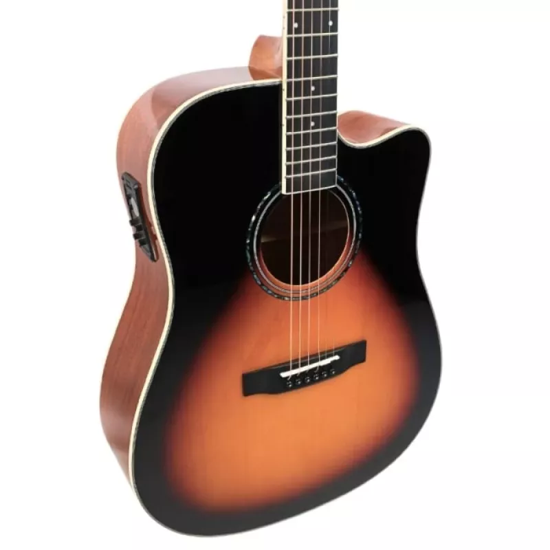 Elektroakustiline kitarr V-tone VEAG1 CE 4/4 Wood — täissuuruses dreadnought, cutaway, kuusepealispuu, mahagonist selg ja küljed, sisseehitatud eelvõimendi
