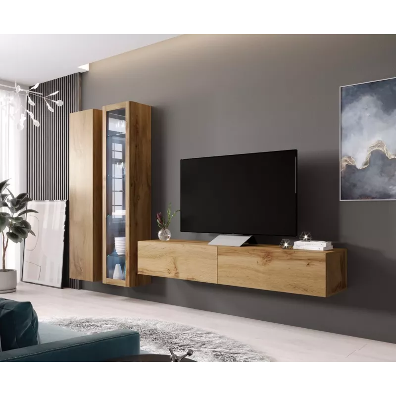 Vitriin Cama Meble VIGO 180 — seinale paigaldatav klaasvitriin, 1800×400×300 mm, wotan tamme