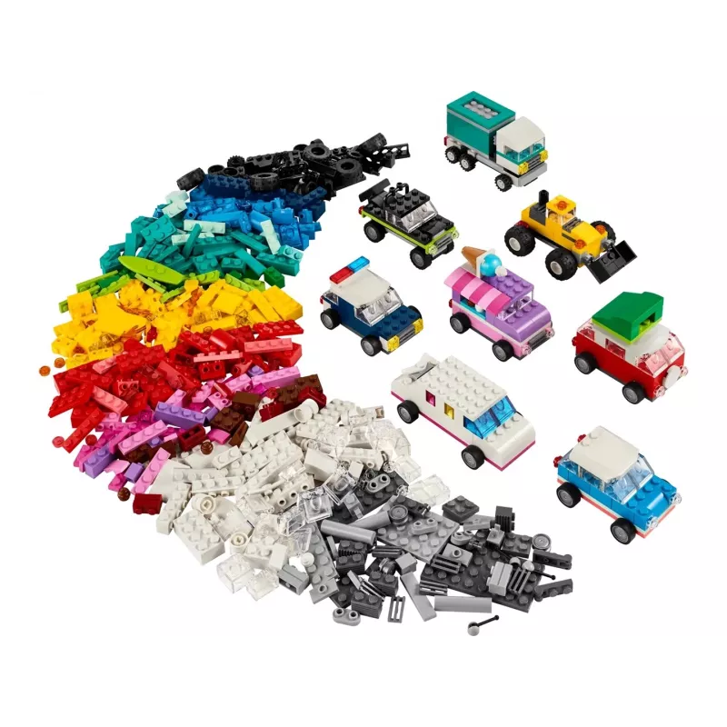 LEGO Classic Creative Vehicles Värviliste Mudelautode Komplekt Poltseiautoga ja 11023 Classic Roheline Alusplaat 32x32 Naastuga Ehitusmuru