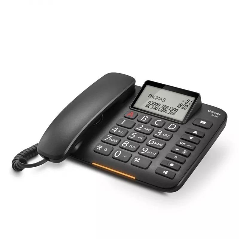 Analoogtelefon Gigaset DL380 helistaja ID-ga, juhtmega telefonitoru, must