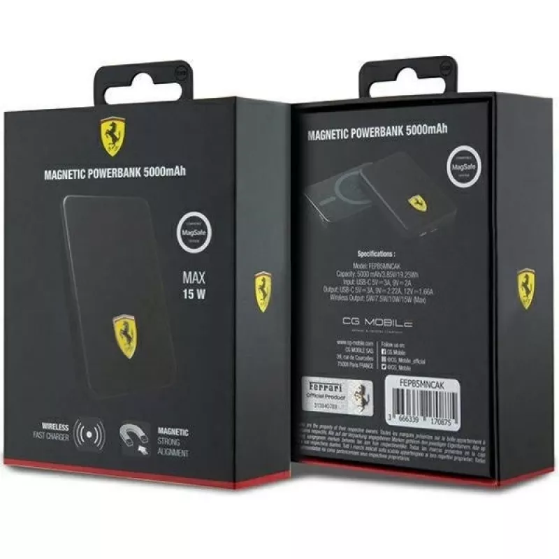 Ferrari Võimsusbank FEPB5MNCAK 15W 5000mAh Must/Must Metal Logo MagSafe
