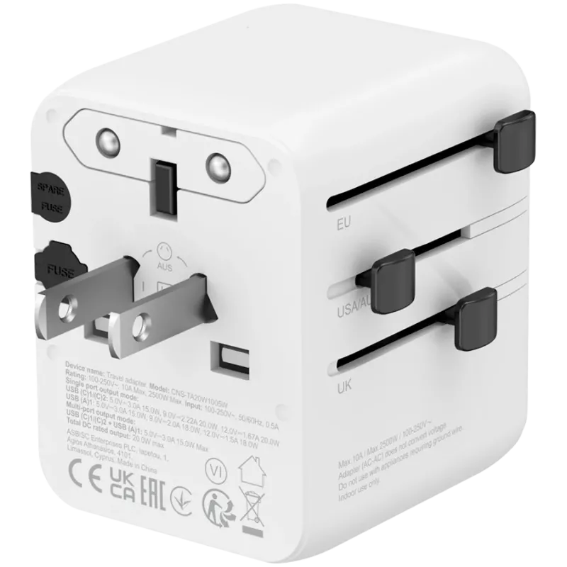 CANYON reisiadapter OnTour 20 EU/UK/US/AUS 20W Valge