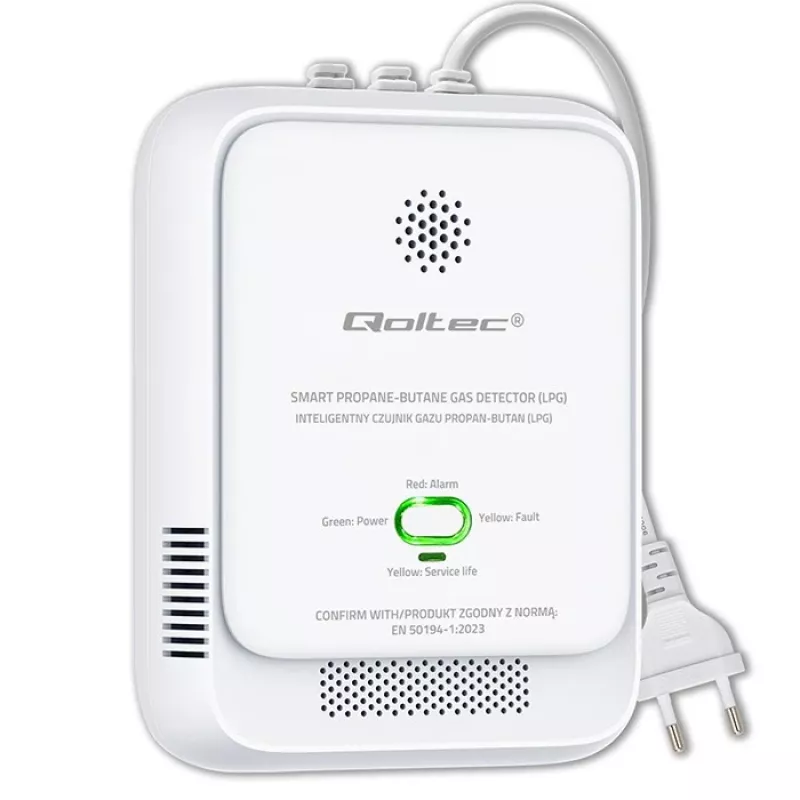 Gaasilekkeandur QOLTEC 52652 — propaani/butaani (LPG) detektor, 85 dB häire, LED-indikaator