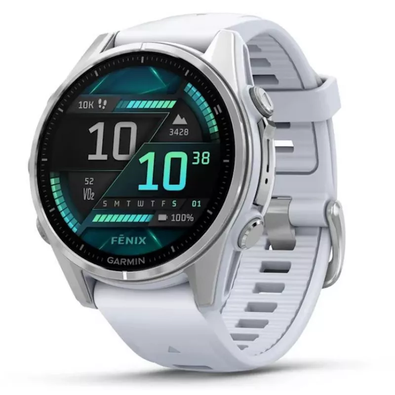 Garmin Fenix 8 3,3 cm (1,3) AMOLED 43 mm Digitaalne 416 x 416 pikslit Puuteekraan Hõbe Wi-Fi GPS (satelliit)
