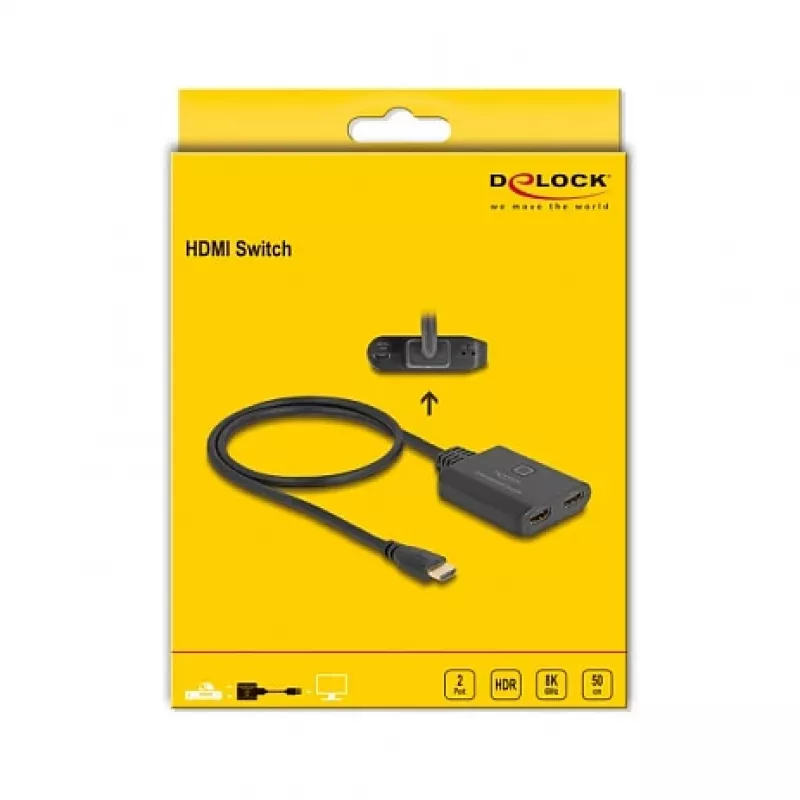 DeLOCK HDMI lüliti 2 x HDMI sisse 1 x HDMI välja 8K 60 Hz integreeritud kaabel 50 cm