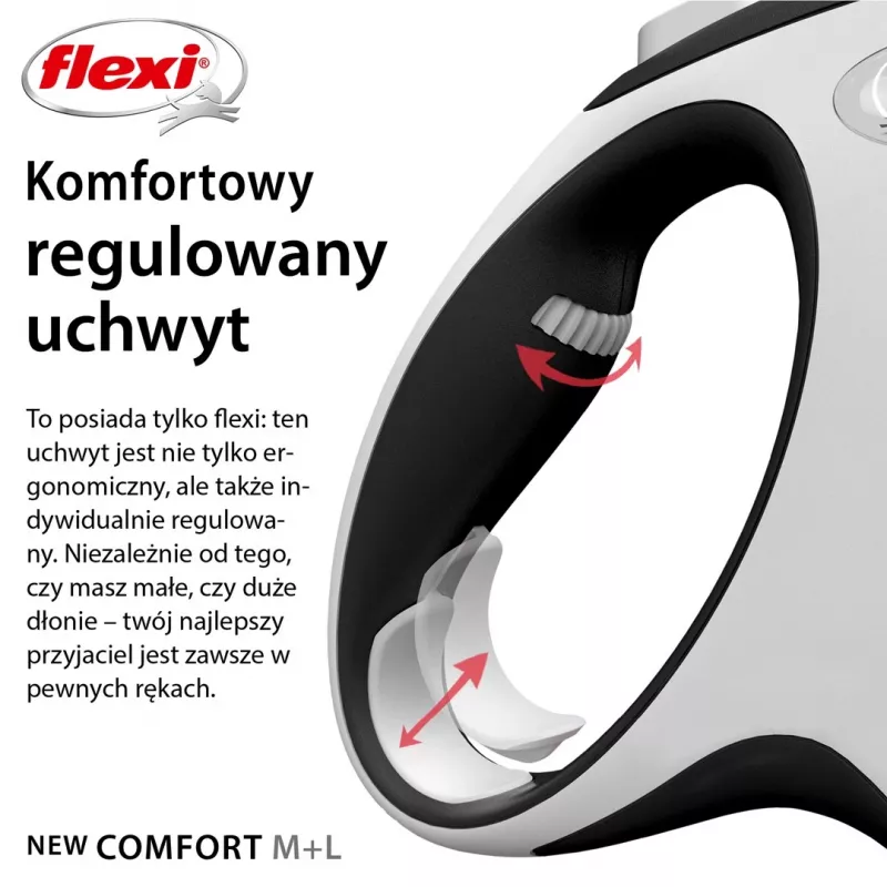 Flexi uus COMFORT 8 m must, hall koera sissetõmmatav jalutusrihm