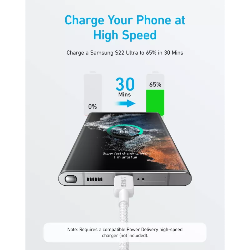USB-C – USB-C kaabel Anker 322 — 1,8 m, valge