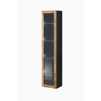 Vitriinkapp Cama Meble VIGO 180 seinale kinnitatav klaasvitriin 1800×400×300 mm must/wotan tamm