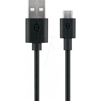 Goobay Micro USB laadimis- ja sünkroonimiskaabel, must, 2 m – Android-seadmetele, must (38660)