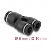 Pneumaatiline Y-ühendus DELOCK 2×8 mm → 1×10 mm kinnitusavaga, metall/plastik, 44 mm