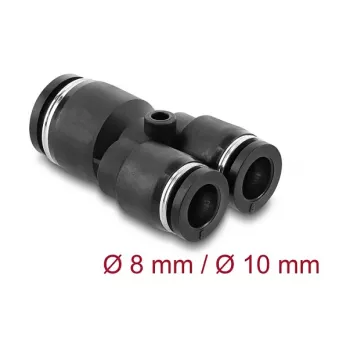 Pneumaatiline Y-ühendus DELOCK 2×8 mm → 1×10 mm kinnitusavaga, metall/plastik, 44 mm