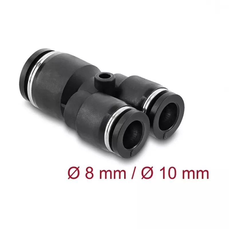 Pneumaatiline Y-ühendus DELOCK 2×8 mm → 1×10 mm kinnitusavaga, metall/plastik, 44 mm