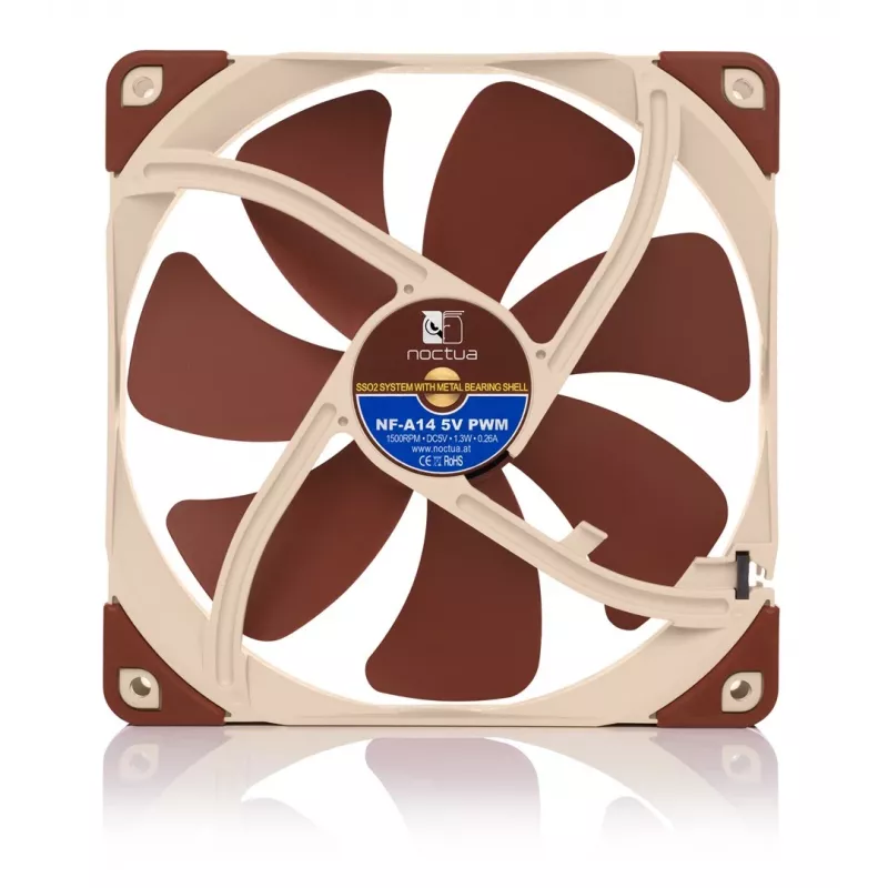 Ventilaator Noctua NF-A14 140 mm PWM 5 V 1,3 W pronks/beež, 1500 p/min, 140,2 m³/h, 24,6 dB