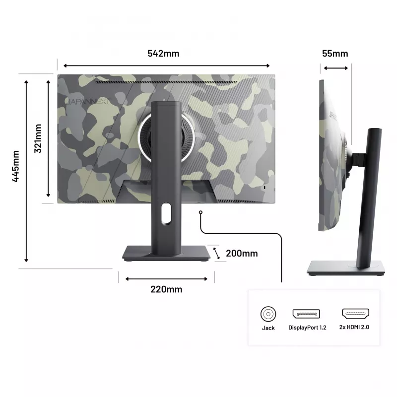 JAPANNEXT JN-IPS238FHD200F-HSP-CAMO arvutimonitor 61 cm (24 tolli) 1920 x 1080 pikslit Full HD LCD Must