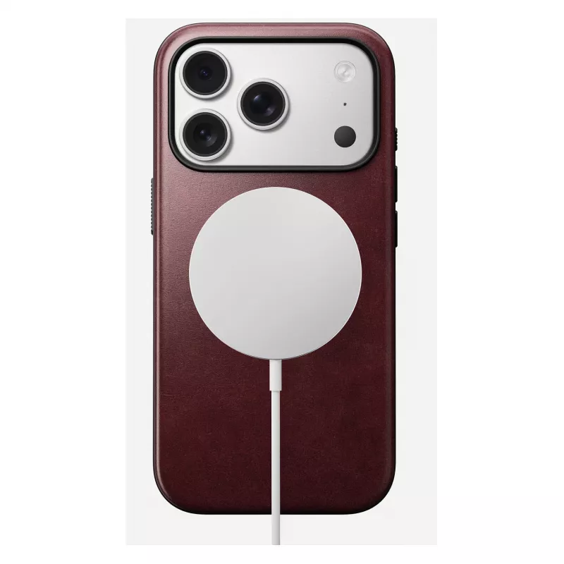 Mobiiltelefoni ümbris Nomad Modern Leather ümbris iPhone 17 Pro'le, nahk + TPU + PC, sobib 16 cm (6.3 tolli) ekraanile, Bordeaux