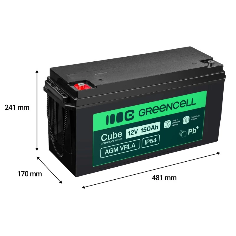 AGM aku Green Cell AGM12V150AH-J 12V 150Ah suletud pliiaku