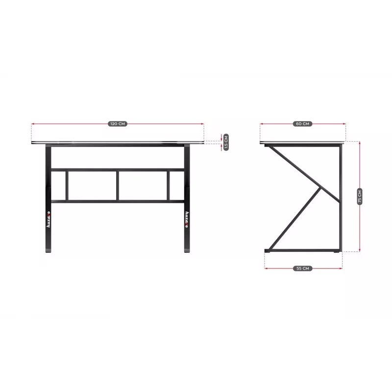 Mängulaud huzaro Hero 1.6 Must — sirge MDF/süsinikmustriga lauaplaat 1200×600×750 mm, metallraam
