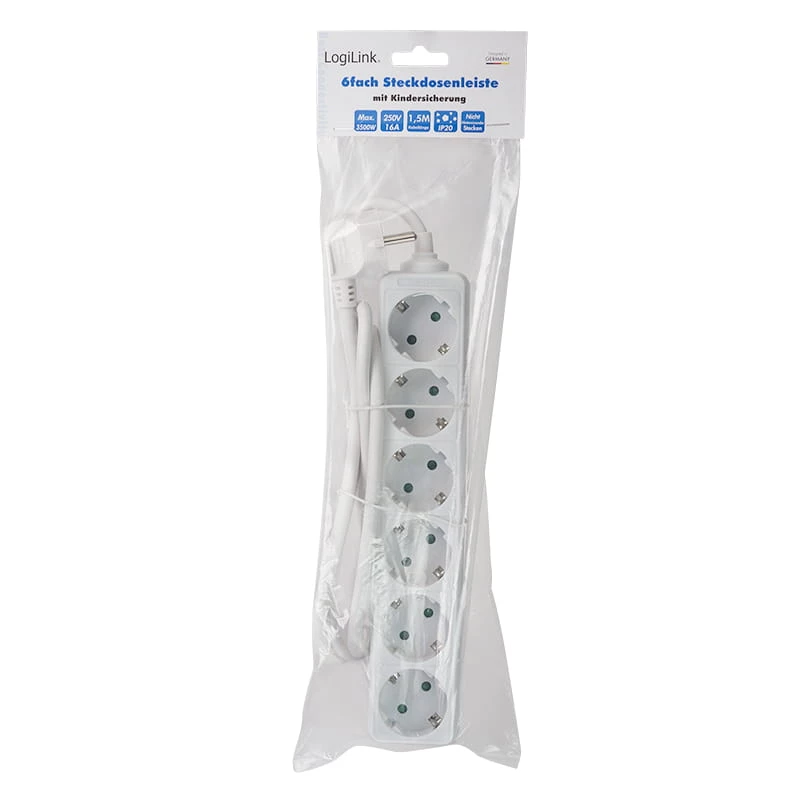 Pikendusjuhe LogiLink LPS238 1,5 m 6 vahelduvvoolupistikupesa siseruumidesse valge