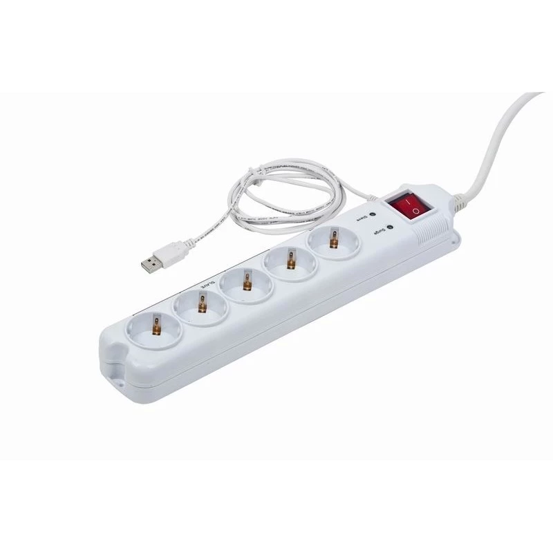 Liigpingekaitse Gembird PCW-MS-2G valge 5 vahelduvvoolu pistikupesa 250V 1,8m