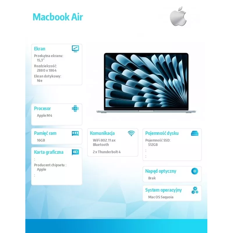 MacBook Air 15,3 tolli: M4 10/10, 16 GB, 512 GB, 35 W – taevassinine – MC7A4ZE/A/D1