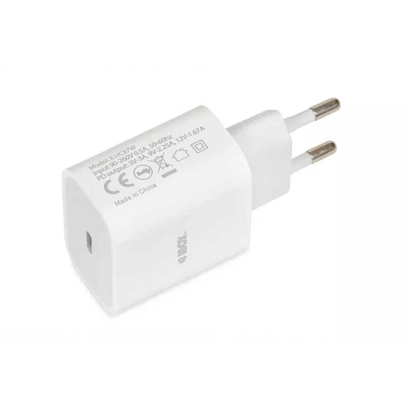 Sisemine USB USB-C kiirlaadija IBOX C-37, 20W, USB‑C PD 3.0, 3 A väljund, valge