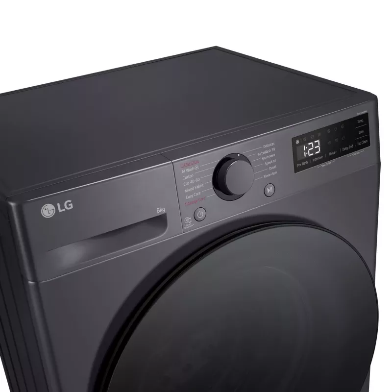 Pesumasin LG F2WR508S2M — eestlaetav, 8 kg, 1200 p/min, A-klassi tõhusus, 60×48 cm, LED-ekraan, kesköö must