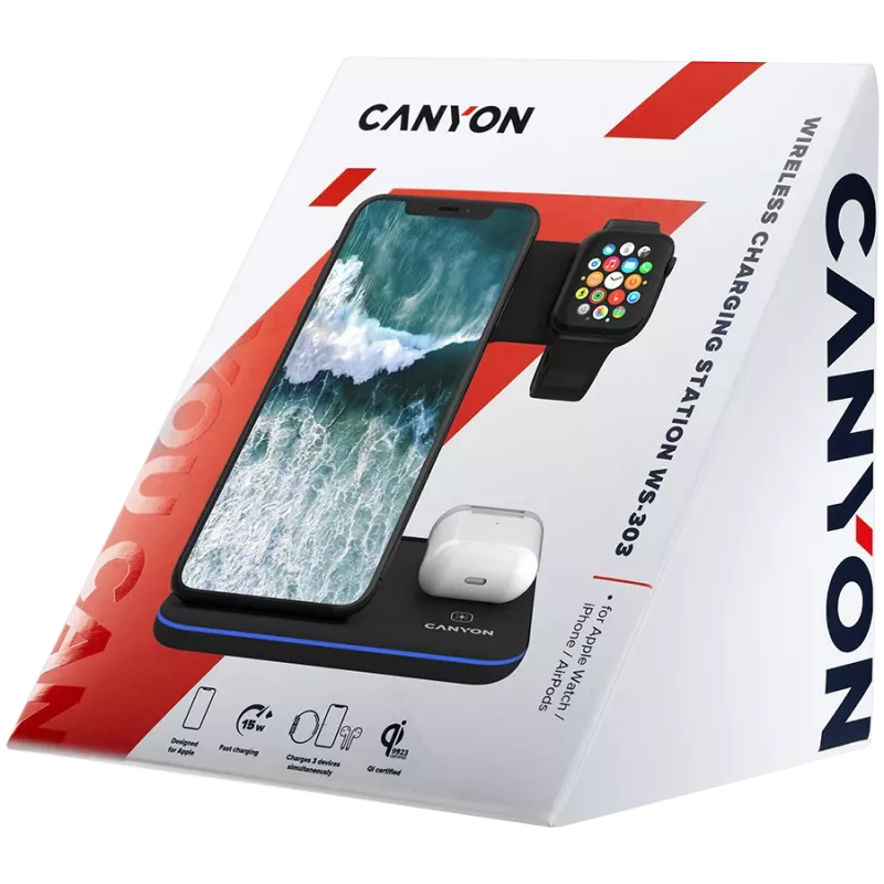 Canyon juhtmeta laadimisdokk 3in1 QI Apple'ile 15W must jaemüük
