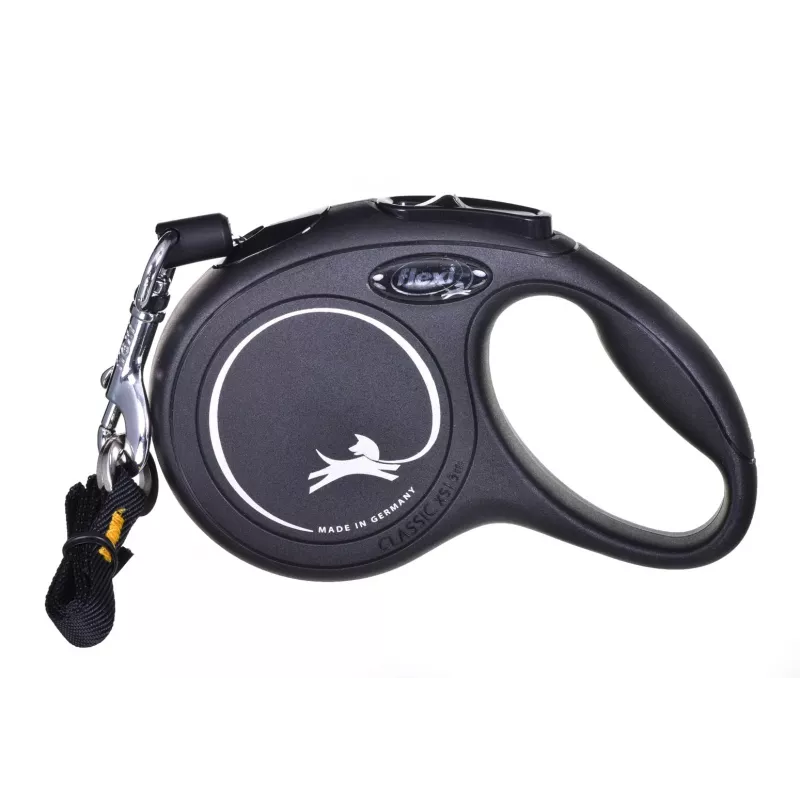 Sissetõmmatav rihm Flexi New Classic Cat XS 3 m — nöörrihm väikestele lemmikloomadele, must, max koormus 8 kg