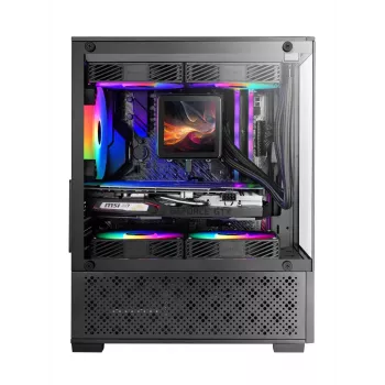 Mini Tower PC korpus TACENS Mars Gaming MC-SE2 — Mini-ITX / Micro-ATX, must, külgaken, alumine toiteplokk, toetab 2x2,5 tolli + 1x3,5 tolli