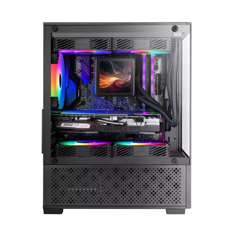 Mini Tower PC korpus TACENS Mars Gaming MC-SE2 — Mini-ITX / Micro-ATX, must, külgaken, alumine toiteplokk, toetab 2x2,5 tolli + 1x3,5 tolli