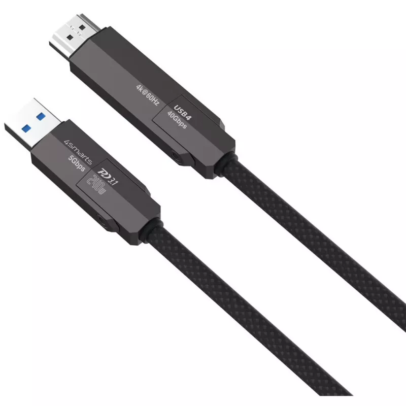 USB4 HDMI kaabel 4smarts ComboCord 240W 1,5 m – USB4-lt HDMI-le, 240W toiteedastus, 1,5 m pikkus