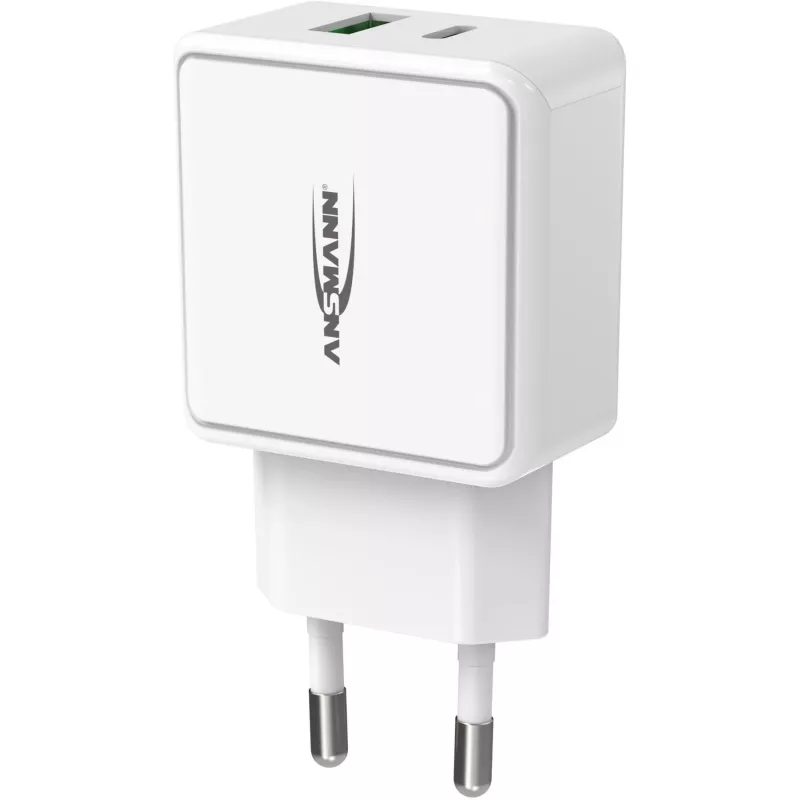 ANSMANN HC218PD - Toiteplokk - 18 W - 3000 mA - PD, QC 3.0 - 2 väljundporti (USB, USB-C) - Valge (1001-0111)